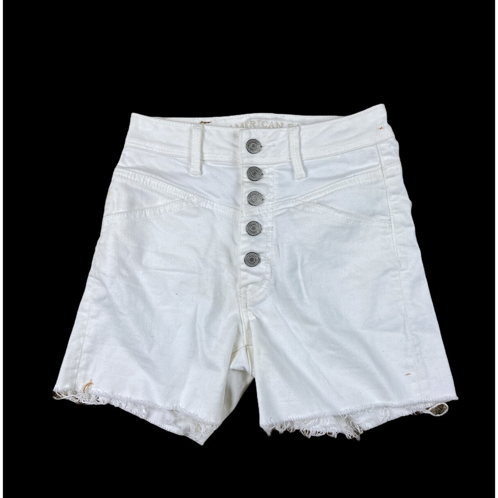 Womens American Eagle White High Rise Button Fly Cut Off Jean Shorts Size 00